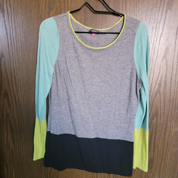 Vince Camuto Colorblock Sweater Lime Grey Navy Blue Mint Size Medium - Picture 5 of 10
